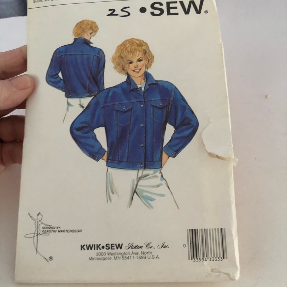 Kwik Sew 1643 Pattern for Denim Jacket, multi size, hard to find pattern